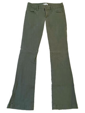 Banana Republic Moss Green Flared Leg Cotton Pants 8.5" Rise Stretch Petite 2S